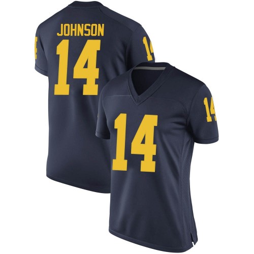 Quinten Johnson Michigan Wolverines Women's NCAA #14 Navy Game Brand Jordan College Stitched Football Jersey JNU4454EP